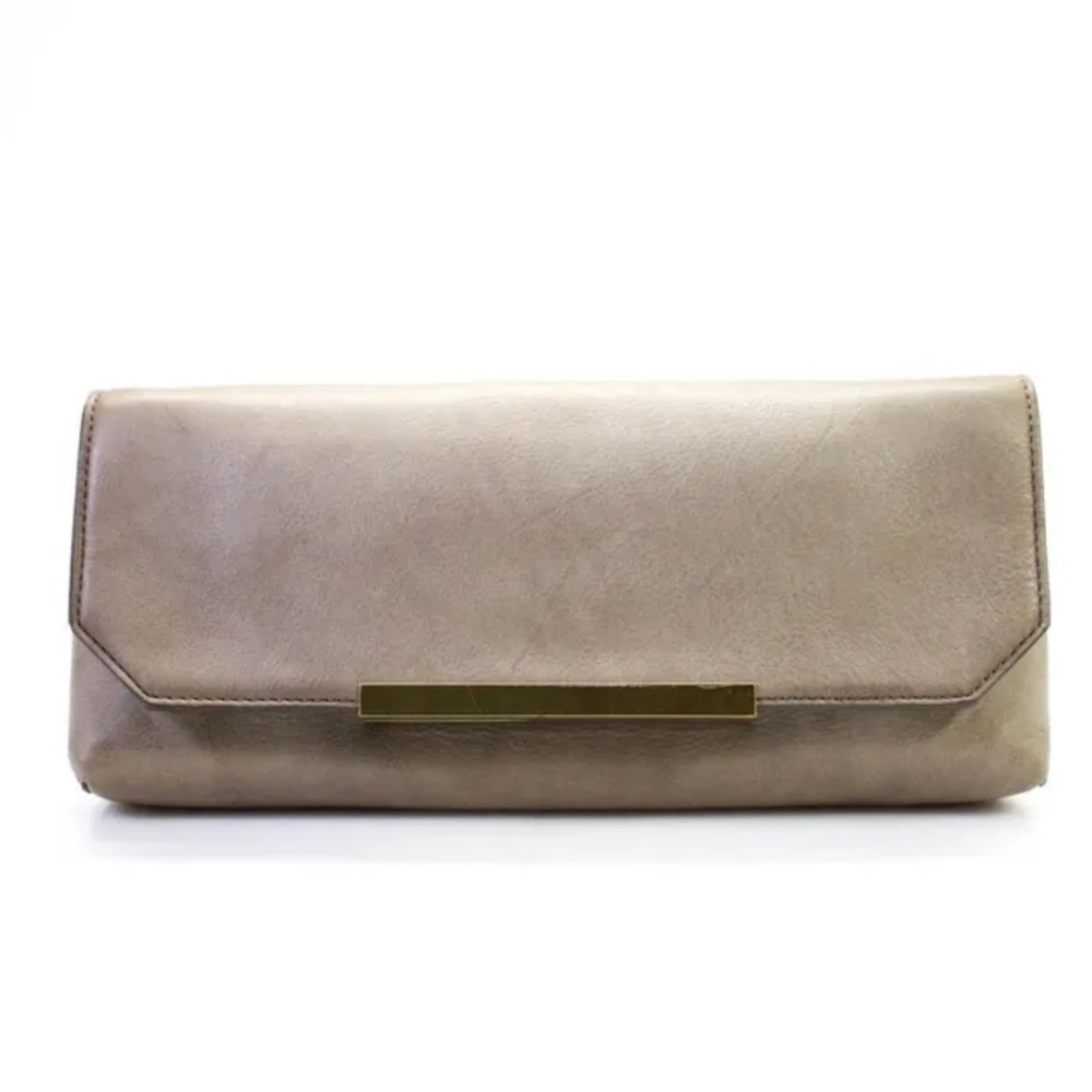 J Crew Leather Clutch - Taupe